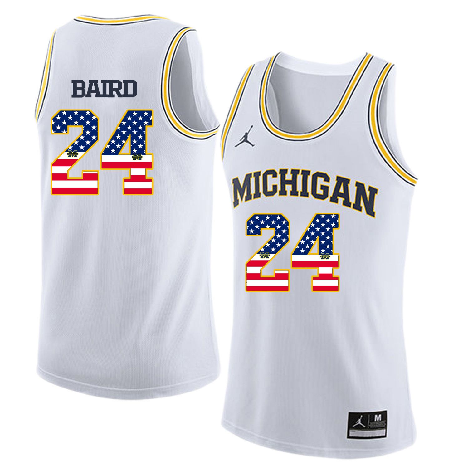 Men Jordan University of Michigan Basketball White #24 Baird Flag Customized NCAA Jerseys->customized ncaa jersey->Custom Jersey